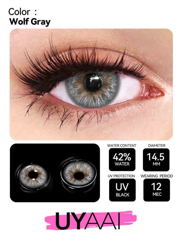 UYAAI Wolf Gray Yearly Colored Contact Lenses, Unisex Cosmetic Contact Lenses, Natural Fashion Lenses, 42% Soft Contact Lenses - Image 2
